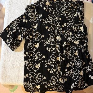 Floral Embroidered Black and White Women's Top